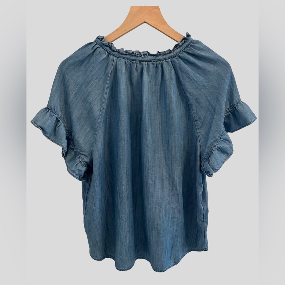 Lands’ End Chambray Ruffle Neck Blouse Medium - Picture 5 of 13